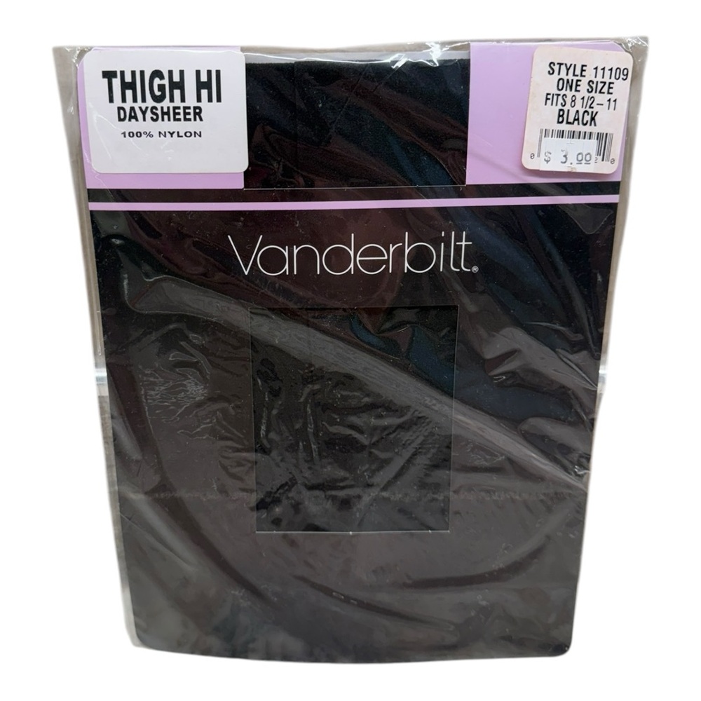 Vanderbilt 100% Nylon Thigh Hi Day Sheer Reinforced Toe Black Fits 8 1/2-11